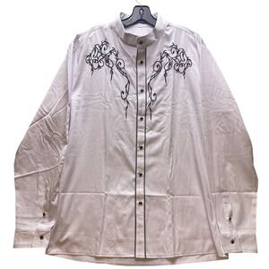 ZEROYAA Shirt Mens Extra Large White Black Country Western Cowboy Embroidery NWT